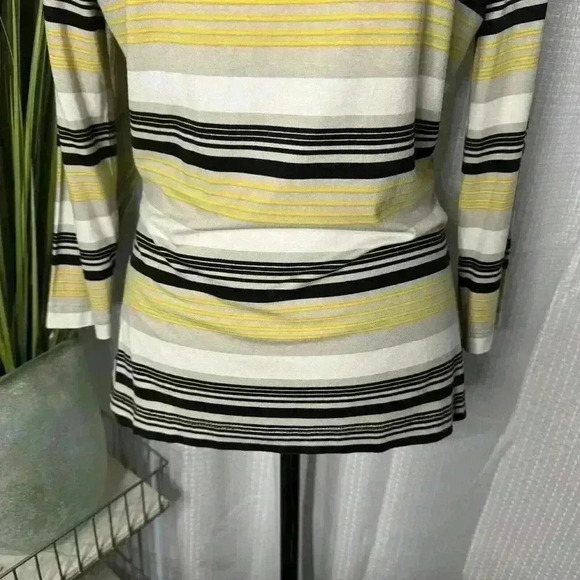 St John Women’s Small Long Sleeve Yellow/Black Striped Tunic Top Scoop Neck - Picture 3 of 12